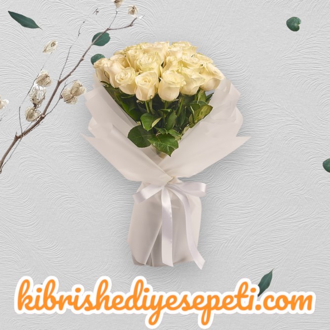 25 Beyaz Gül Buketi